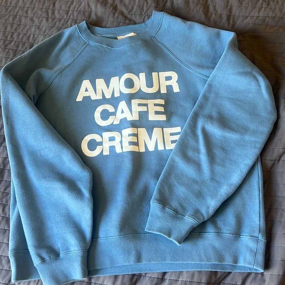 Sezane Amour Cafe Creme Sweatshirt Blue and White size S